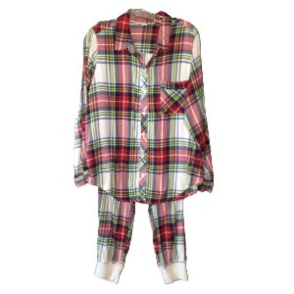 aerie Flannel Pajama Set Red Multicolor Medium - Picture 1 of 5